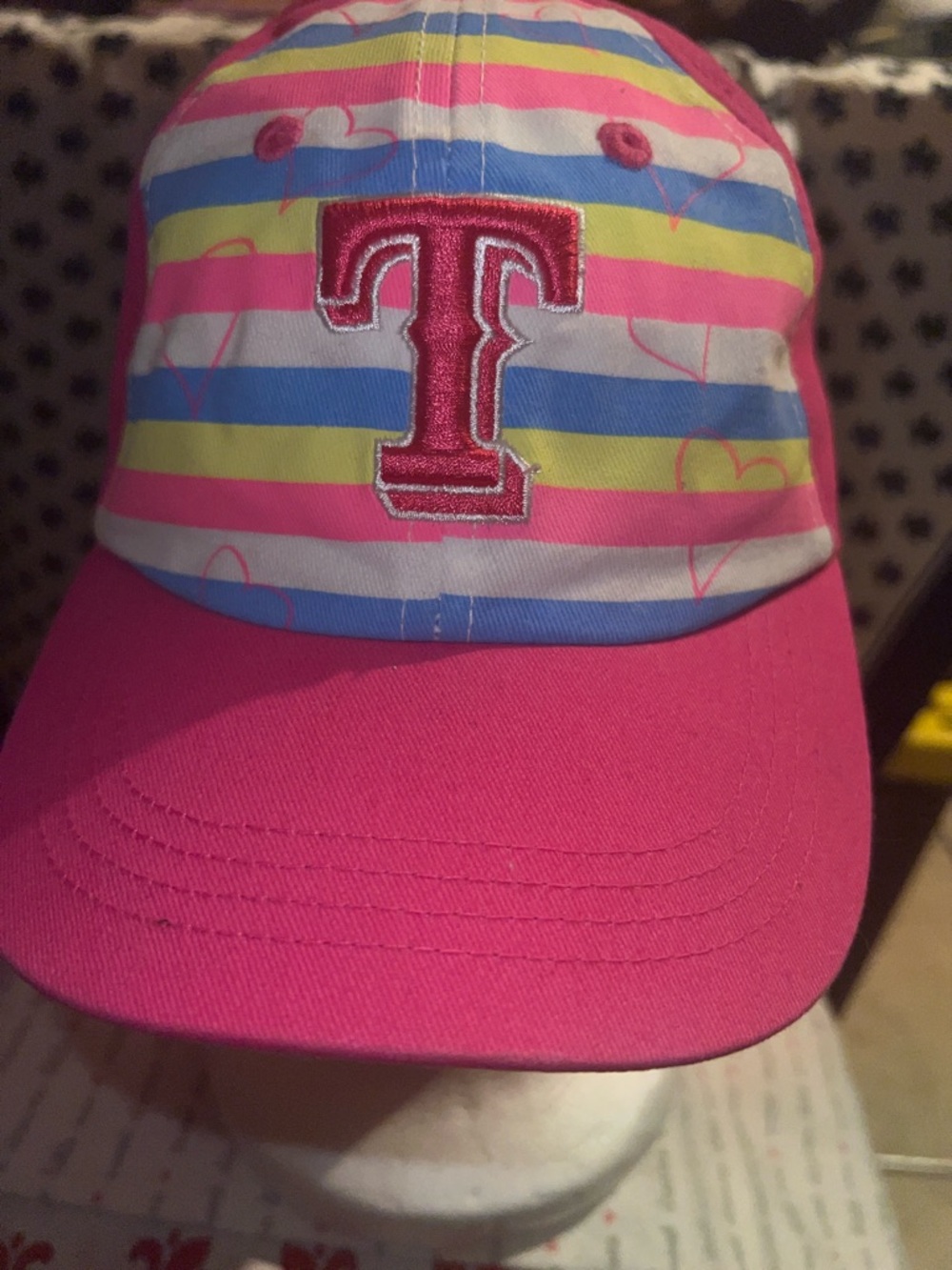 Pink Striped Baseball Cap with 'T' Patch